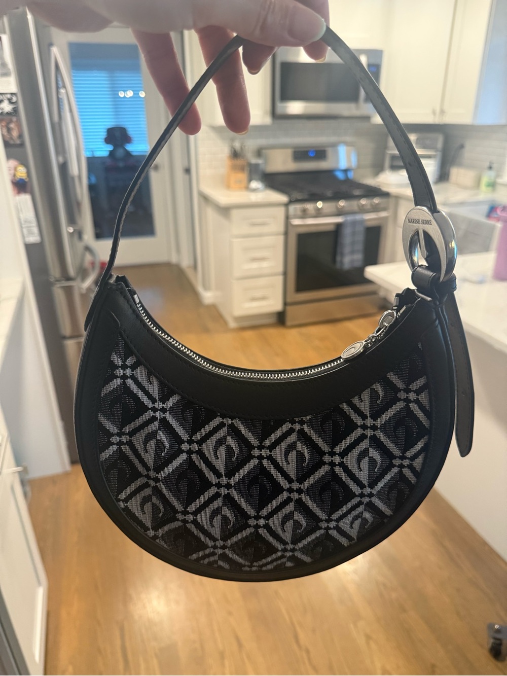 Marine Serre Black Patterned Crescent Shoulder Bag